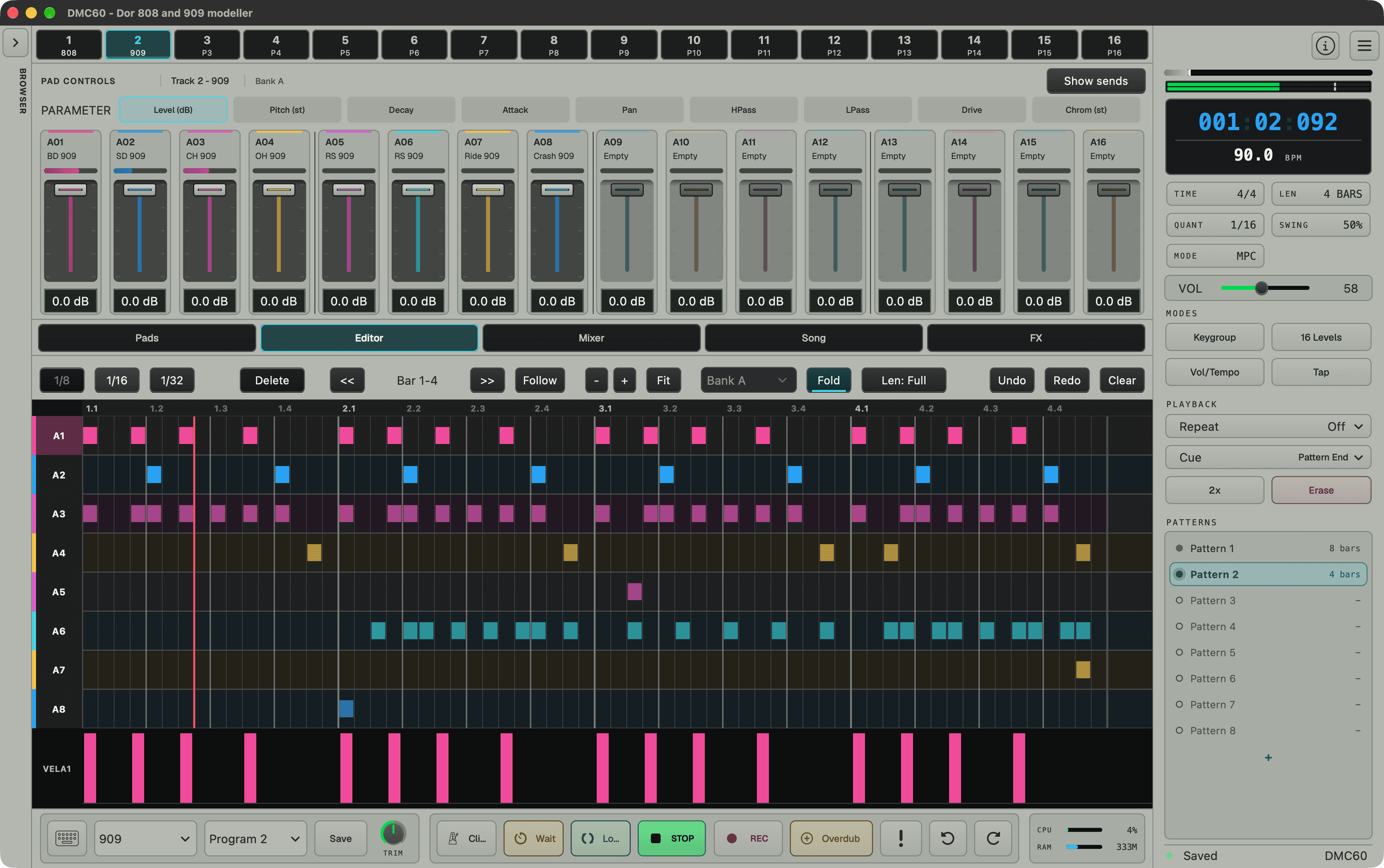 DMC60 step sequencer editor, Classic and Dark themes