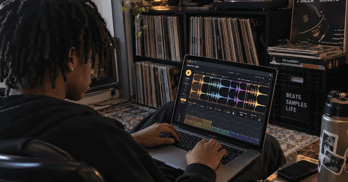 The Elastic Chop window with a chopped break on the waveform and a 32-pad grid